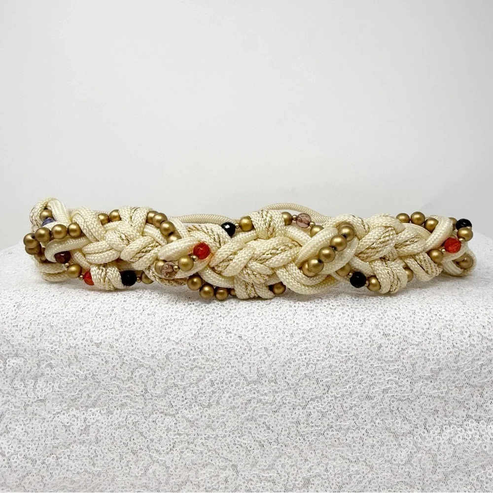 Vintage  Braided Rope Belt with gold Beads
